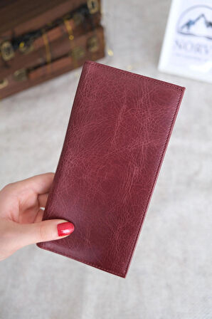 Telefon Bölmeli Mıknatıslı Hakiki Eskitme Deri Cüzdan Bordo Rengi