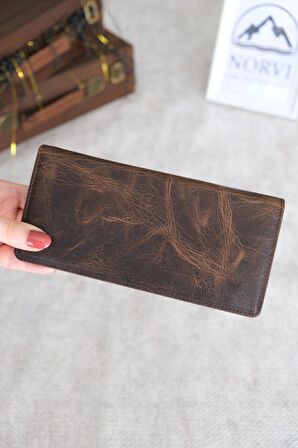 Telefon Bölmeli El Tutamaçlı Hakiki Deri Cüzdan Koyu Kahverengi