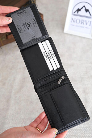  Bozuk Para Gözlü Hakiki Deri Cüzdan Parlak Siyah