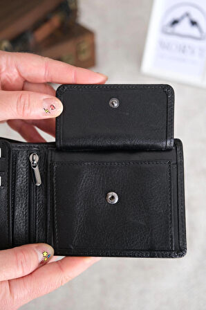  Bozuk Para Gözlü Hakiki Deri Cüzdan Parlak Siyah