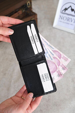 Çok Bölmeli Hakiki Deri Siyah Cüzdan