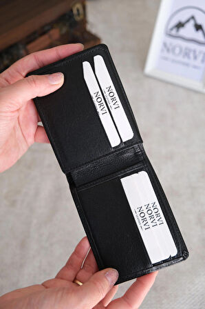 Çok Bölmeli Hakiki Deri Siyah Cüzdan