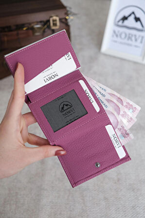 Mekanizmalı Otomatik Hakiki Deri Kartlık Pembe