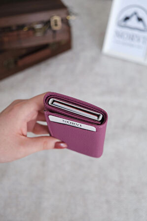 Mekanizmalı Otomatik Hakiki Deri Kartlık Pembe