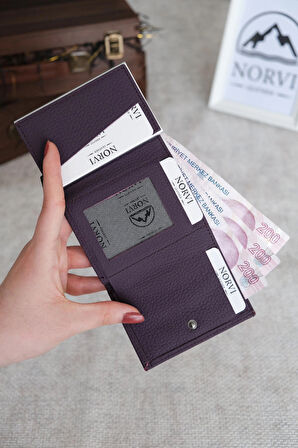 Mekanizmalı Otomatik Hakiki Deri Kartlık Mor