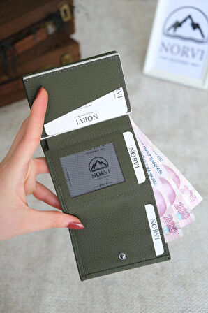 Mekanizmalı Otomatik Hakiki Deri Kartlık Haki Yeşil