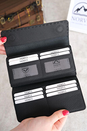 Saraciye Dikişli Telefon Bölmeli Hakiki Deri Cüzdan Siyah Renk