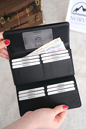 Saraciye Dikişli Telefon Bölmeli Hakiki Deri Cüzdan Siyah Renk