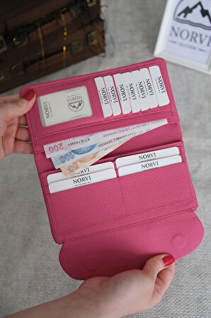 Telefon Bölmeli Hakiki Deri Kadın Cüzdan Pembe