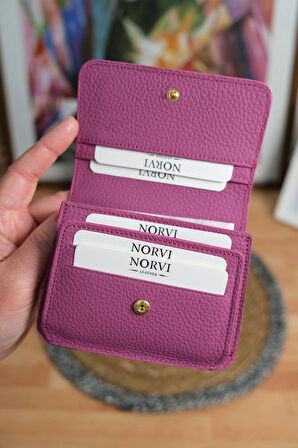 Çok Bölmeli Hakiki Deri Kartlık Cüzdan Fuşya