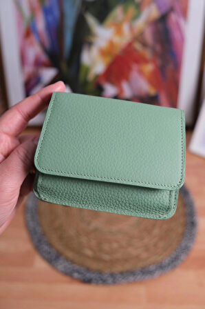 Çok Bölmeli Hakiki Deri Kartlık Cüzdan Mint Yeşili