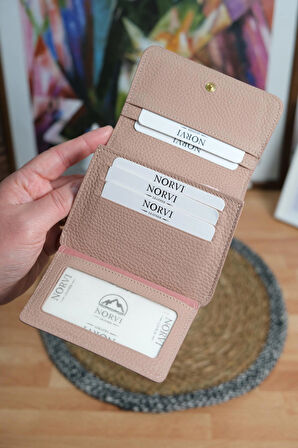 Çok Bölmeli Hakiki Deri Kartlık Cüzdan Pudra