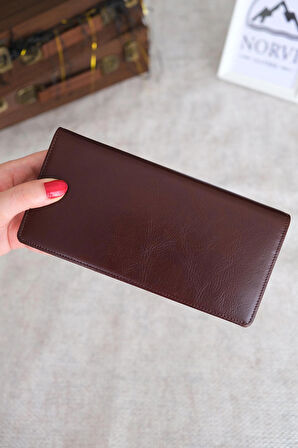 Telefon Bölmeli El Tutamaçlı Hakiki Deri Cüzdan Parlak Kahverengi