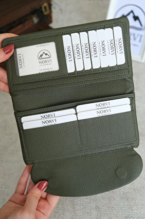 Telefon Bölmeli Hakiki Deri Kadın Cüzdan Yeşil