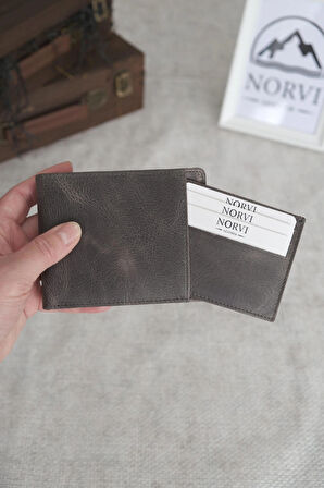 Hakiki Deri Cüzdan Kartlık Gri