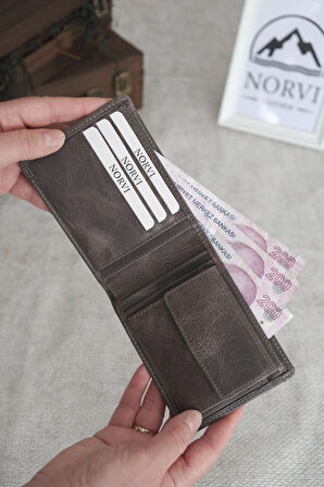 Hakiki Deri Cüzdan Kartlık Gri