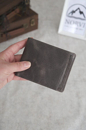 Hakiki Deri Cüzdan Kartlık Gri