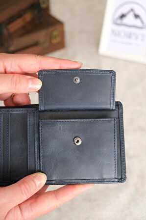 Hakiki Deri Cüzdan Kartlık Koyu Lacivert