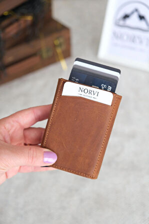 Mekanizmalı Otomatik Hakiki Deri Kartlık Fındık Rengi