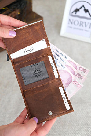Mekanizmalı Otomatik Hakiki Deri Kartlık Fındık Rengi