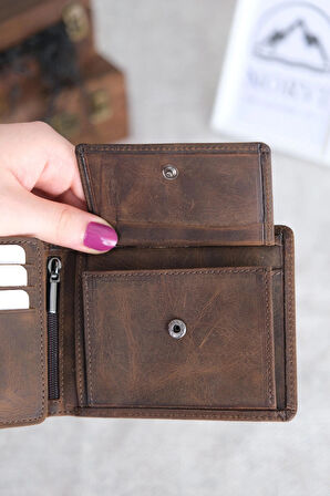  Bozuk Para Gözlü Hakiki Deri Cüzdan Acı Kahverengi