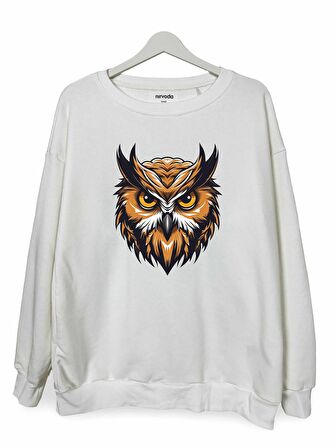 Baykuş Baskılı Unisex Bisiklet Yaka Oversize Sweatshirt