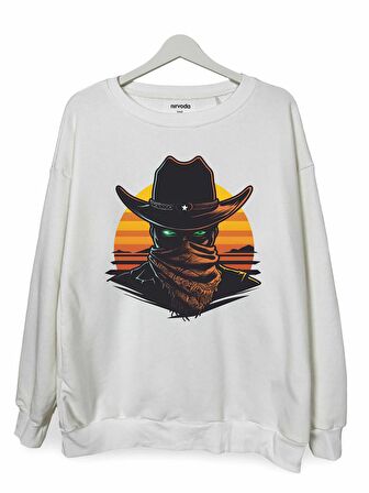 Esrarengiz Western Erkek Kovboy Baskılı Unisex Bisiklet Yaka Oversize Sweatshirt