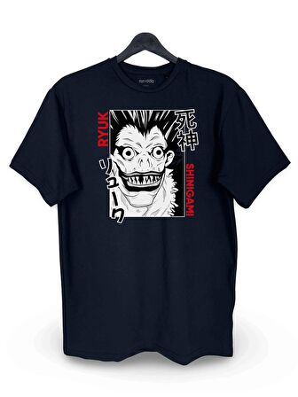 Ryuk Shinigami Death Note Baskılı Loose Fit Bisiklet Yaka Unisex Tişört Siyah