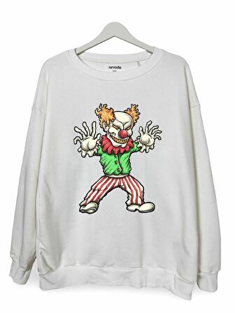 Şeytan Palyaço Baskılı Unisex Bisiklet Yaka Oversize Sweatshirt