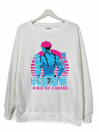 Sukuna King Of Curses Baskılı Unisex Bisiklet Yaka Oversize Sweatshirt Anime Manga