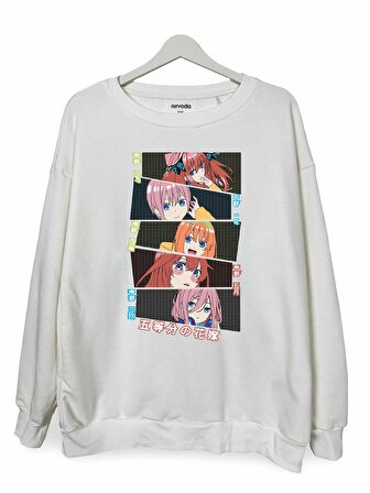 Eşsiz Beşizler Baskılı Unisex Bisiklet Yaka Oversize Sweatshirt Anime Manga