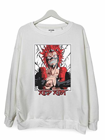 Kirishima Red Riot My Hero Academia Baskılı Unisex Bisiklet Yaka Oversize Sweatshirt Anime Manga