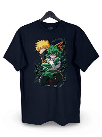 Bakugo ve Midoriya My Hero Academia Baskılı Loose Fit Bisiklet Yaka Unisex Tişört Anime Manga