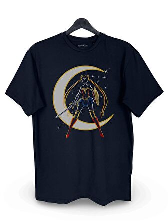 Sailor Moon Savaşçı Ay Baskılı Loose Fit Bisiklet Yaka Unisex Tişört Anime Manga