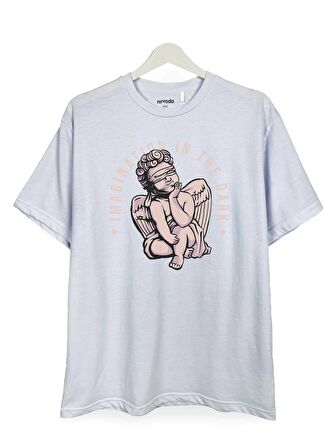 Bebek Melek Heykeli Baskılı Loose Fit Bisiklet Yaka Unisex Tişört