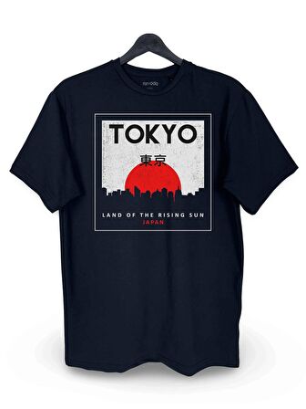 Tokyo Baskılı Loose Fit Bisiklet Yaka Unisex Tişört Siyah