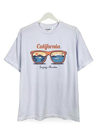 California Yazlık Baskılı Loose Fit Bisiklet Yaka Unisex Tişört