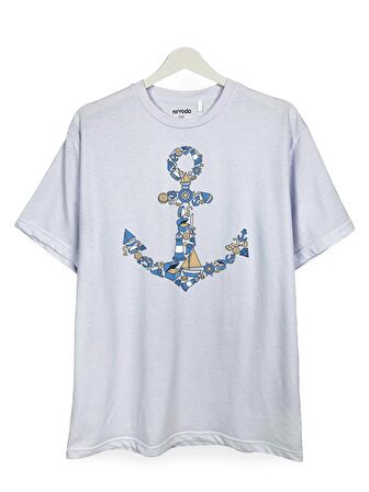 Gemi Çapası Anchor Baskılı Loose Fit Bisiklet Yaka Unisex Tişört