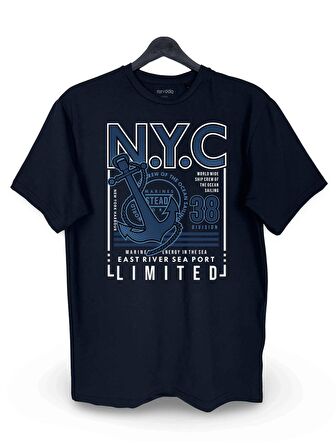 NYC Ankor Baskılı Loose Fit Bisiklet Yaka Unisex Siyah Tişört