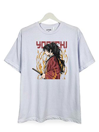 Tsugikuni Yoriichi Kimetsu no Yaiba Baskılı Loose Fit Bisiklet Yaka Unisex Tişört Anime Manga