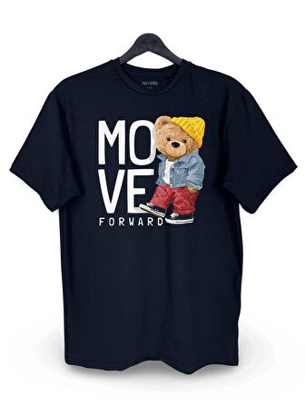 Move Forward Cool Ayıcık Baskılı Loose Fit Bisiklet Yaka Unisex Tişört Siyah