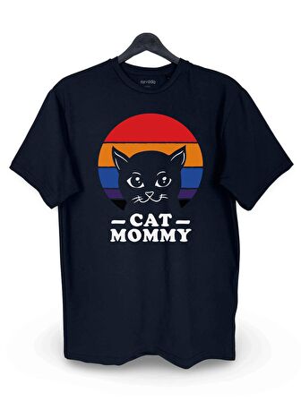 Cat Mommy Kedi Baskılı Loose Fit Bisiklet Yaka Unisex Tişört Siyah