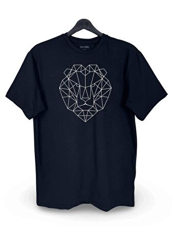Geometrik Aslan Baskılı Loose Fit Bisiklet Yaka Unisex Tişört Siyah