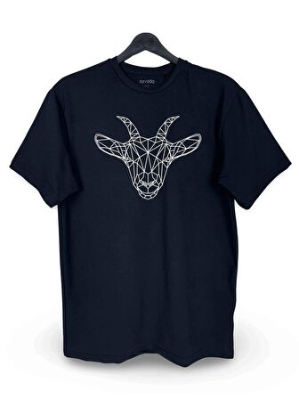 Geometrik Keçi Goat Baskılı Loose Fit Bisiklet Yaka Unisex Tişört Siyah