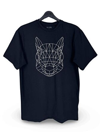 Geometrik Sincap Baskılı Loose Fit Bisiklet Yaka Unisex Tişört Siyah