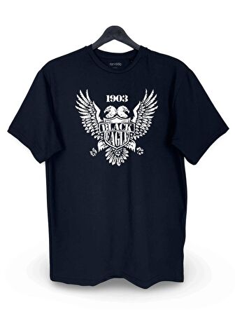 Kara Kartal 1903 Black Eagle Baskılı Loose Fit Bisiklet Yaka Unisex Tişört Siyah