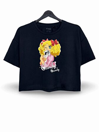 Şeker Kız Candy Baskılı Oversize Crop Tişört