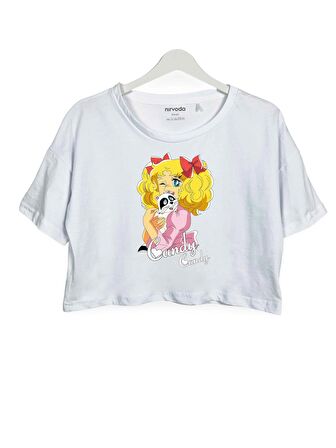 Şeker Kız Candy Baskılı Oversize Crop Tişört