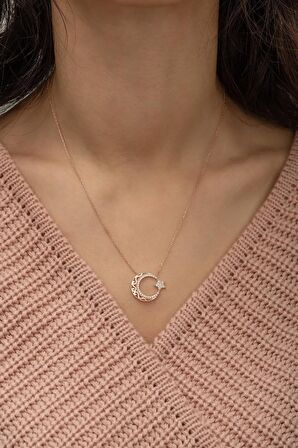 925 Ayar Rose Ayyıldız Kadın Gümüş Kolye