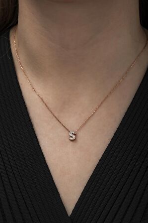 925 Ayar Harf Kolye 3 Boyutlu S Harfi Kadın Gümüş Kolye